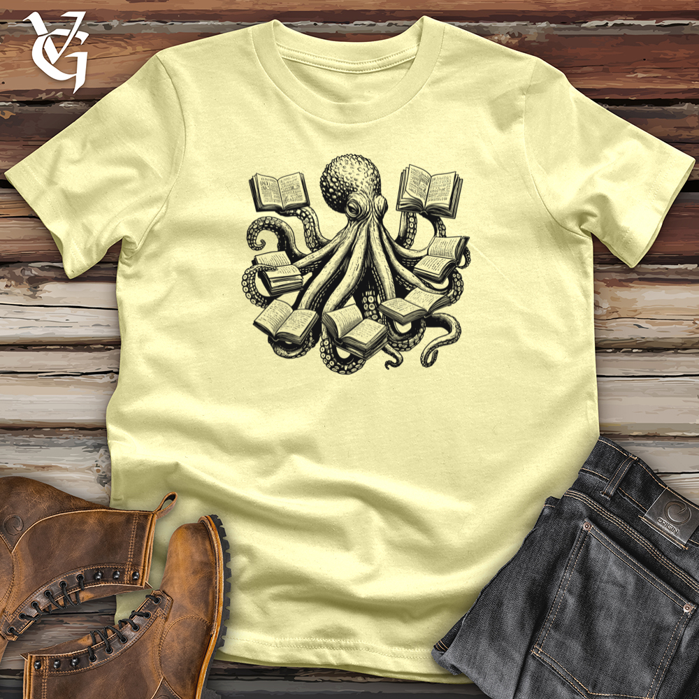 Viking Goods Octopus Reading Multiple Books Softstyle Tee Cornsilk / L