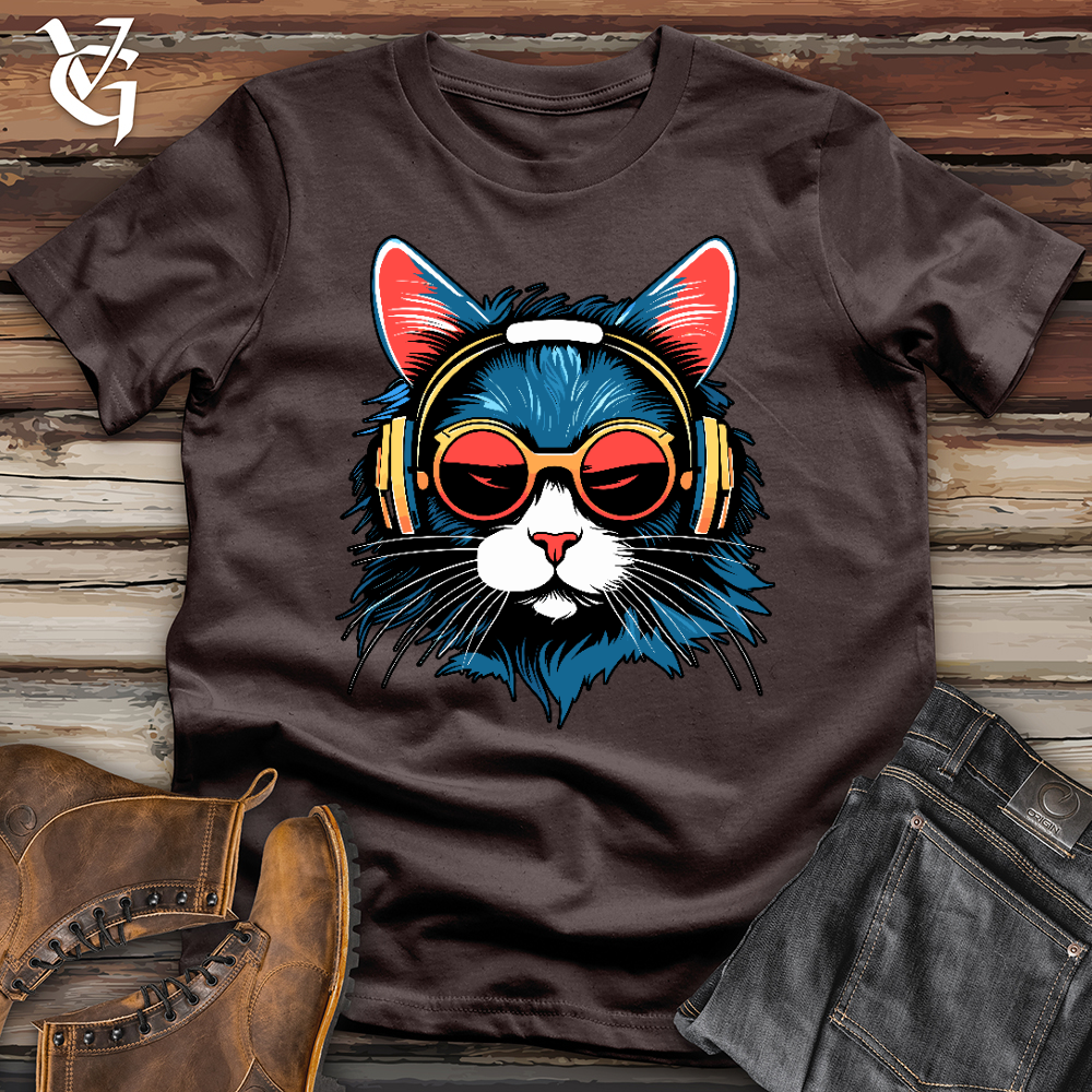 Viking Goods A Cat Wearing Sunglasses and Headphone Softstyle Tee Military Green / L