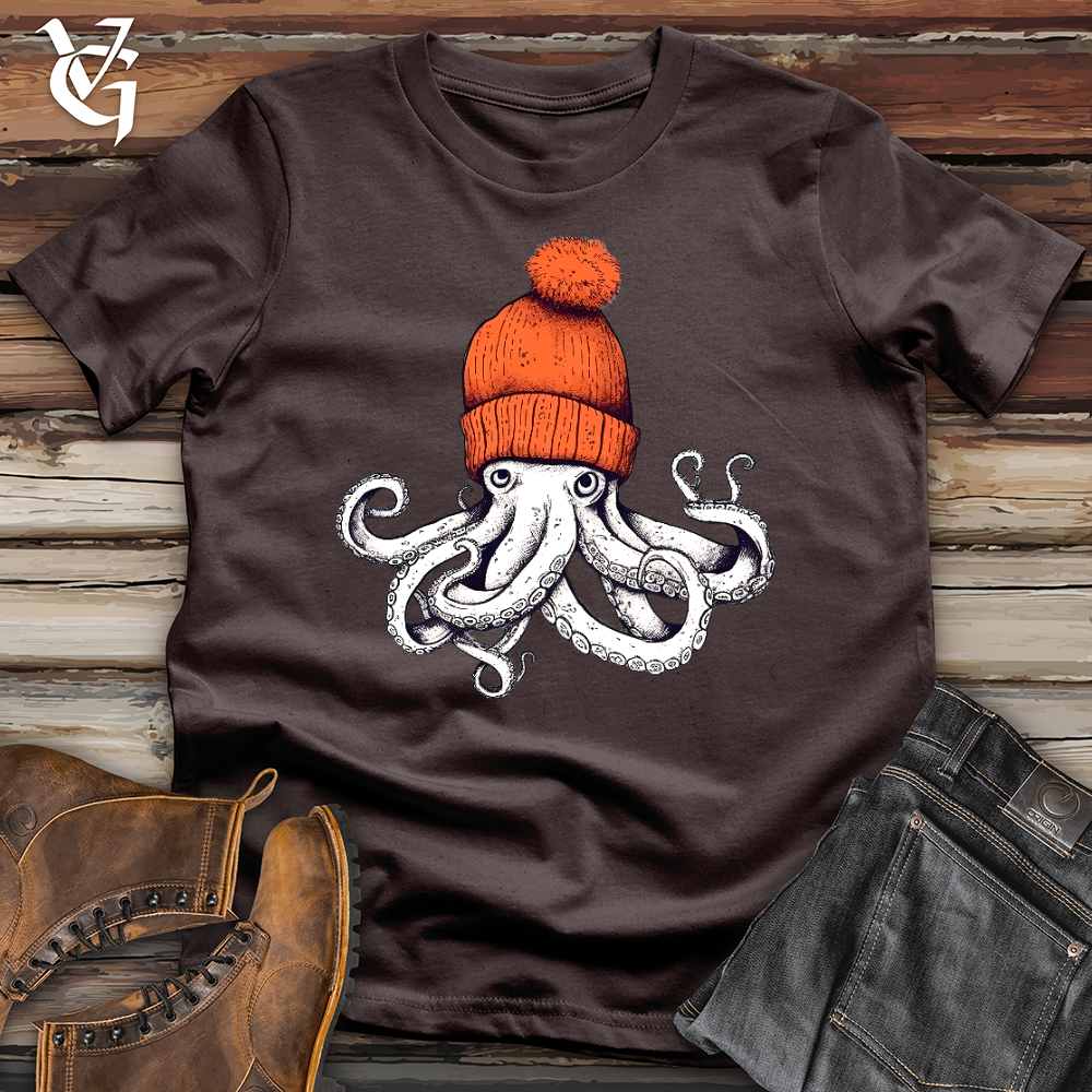 Viking Goods Octopus Orange Beanie Softstyle Tee Dark Chocolate / L