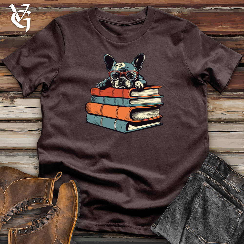 Viking Goods Retro Bookworm Frenchie Softstyle Tee Dark Chocolate / L