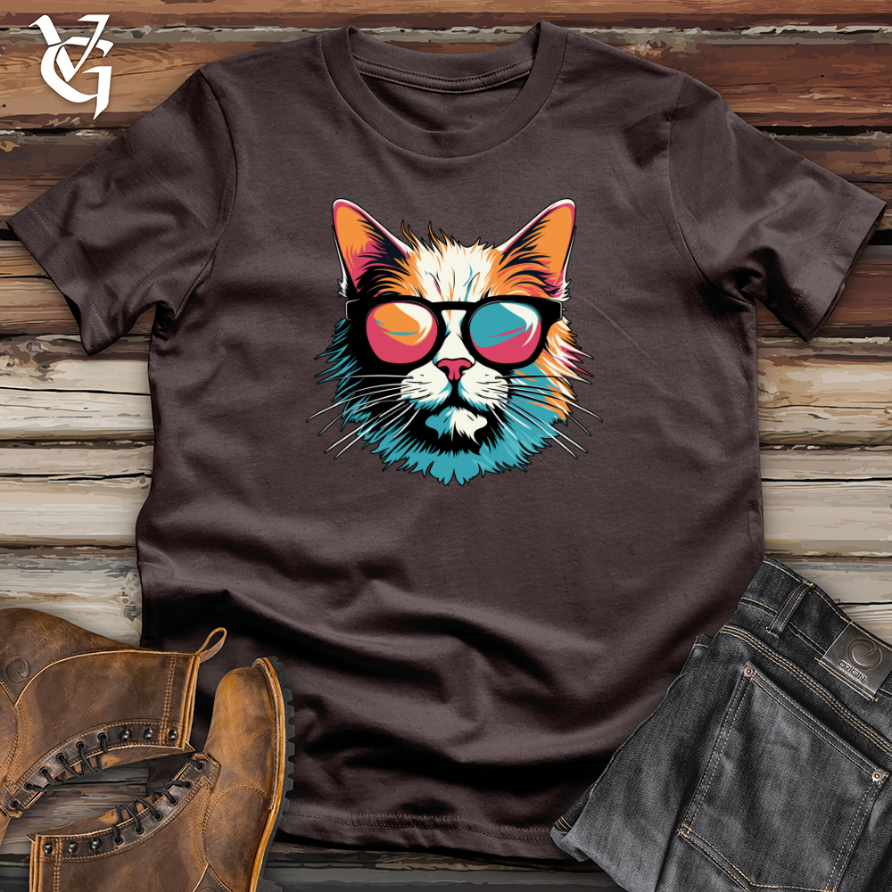 Viking Goods Retro Shades Cat  Softstyle Tee Dark Chocolate / L