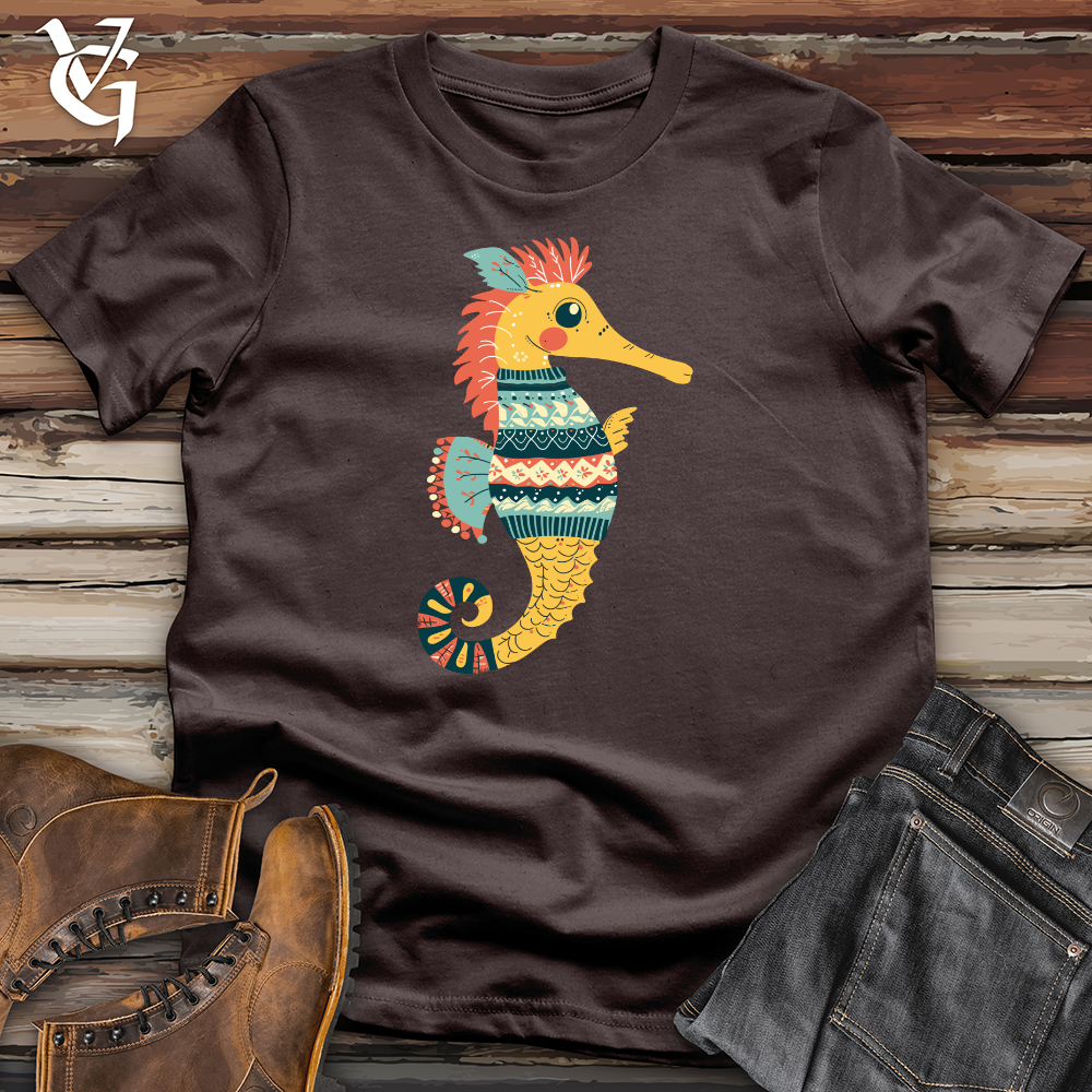 Viking Goods Seahorse Cozy Pattern Softstyle Tee Dark Chocolate / L