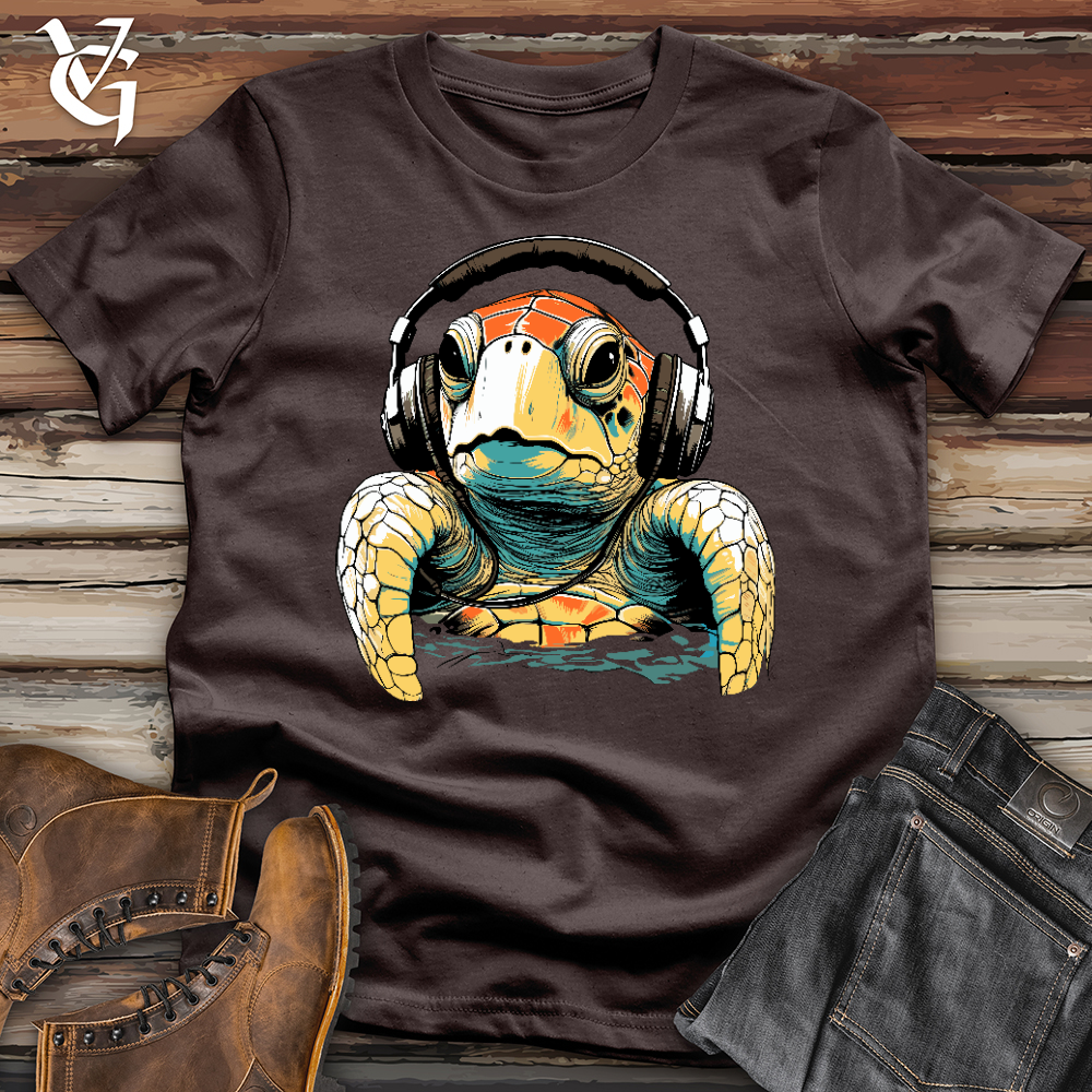Viking Goods Turtle With Headphone Softstyle Tee Dark Chocolate / L