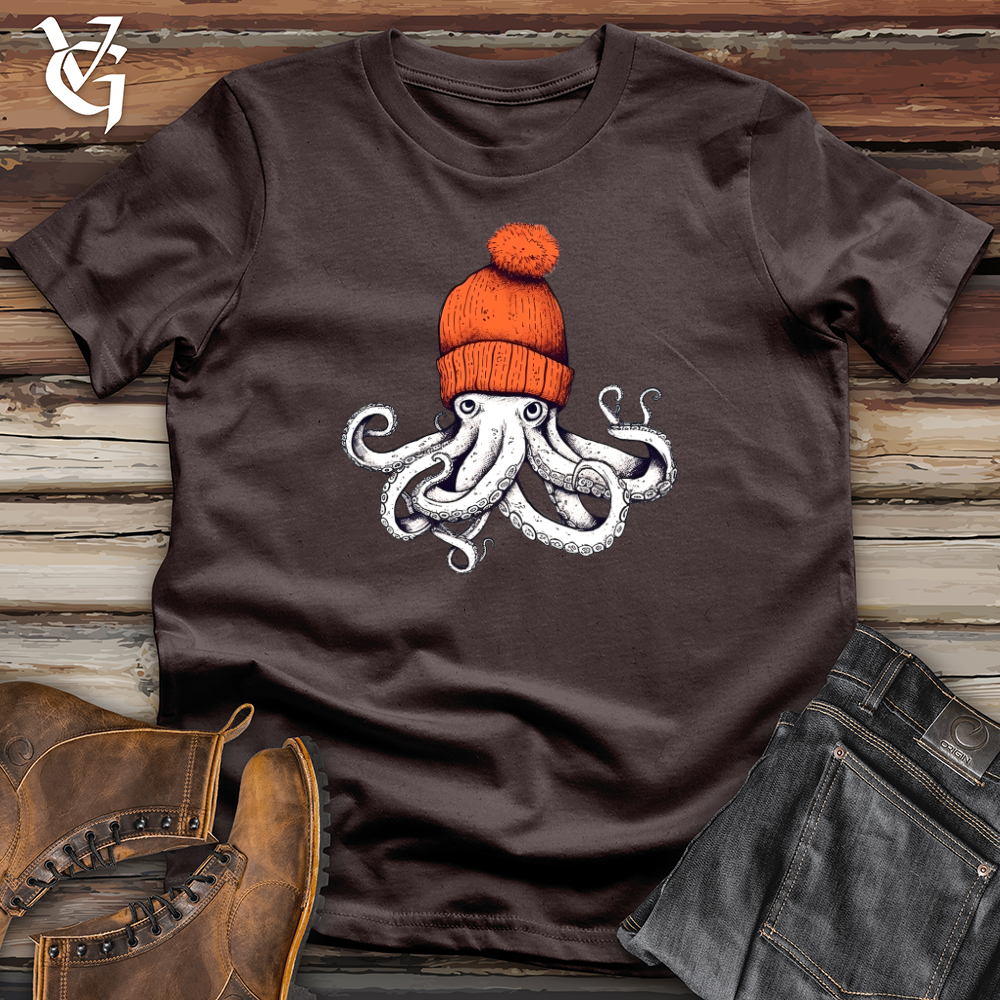 Viking Goods Octopus Orange Beanie Softstyle Tee Dark Chocolate / XS