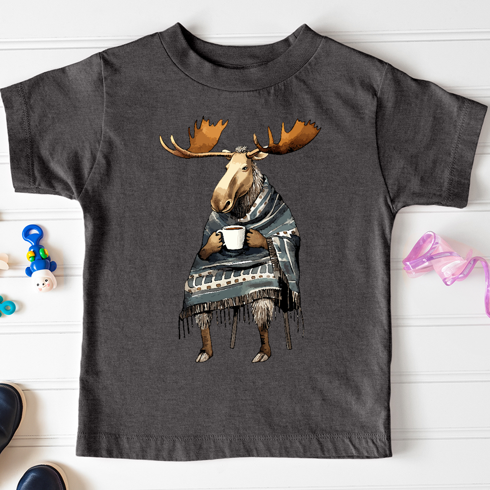 Viking Goods Coffee Drinking Moose Toddler Tee Dark Grey Heather / 2T