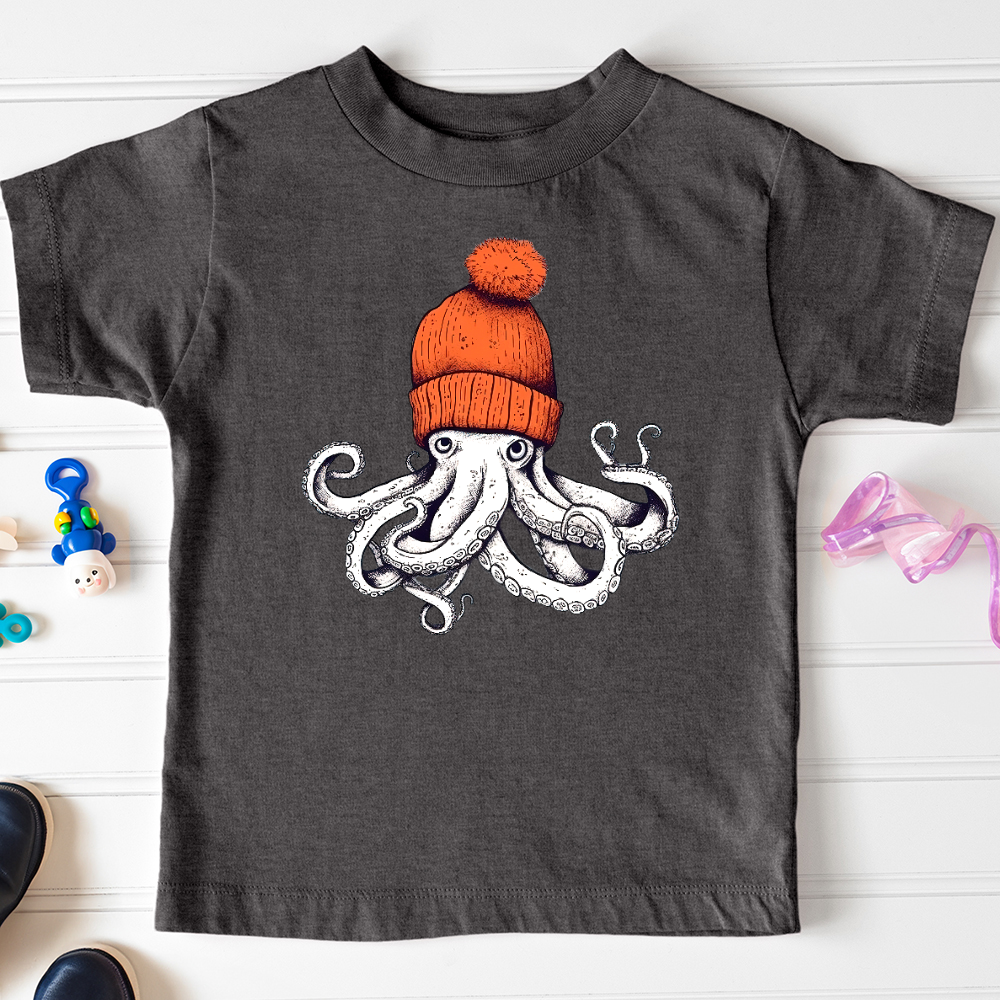 Viking Goods Octopus Orange Beanie Toddler Tee Dark Grey Heather / 2T