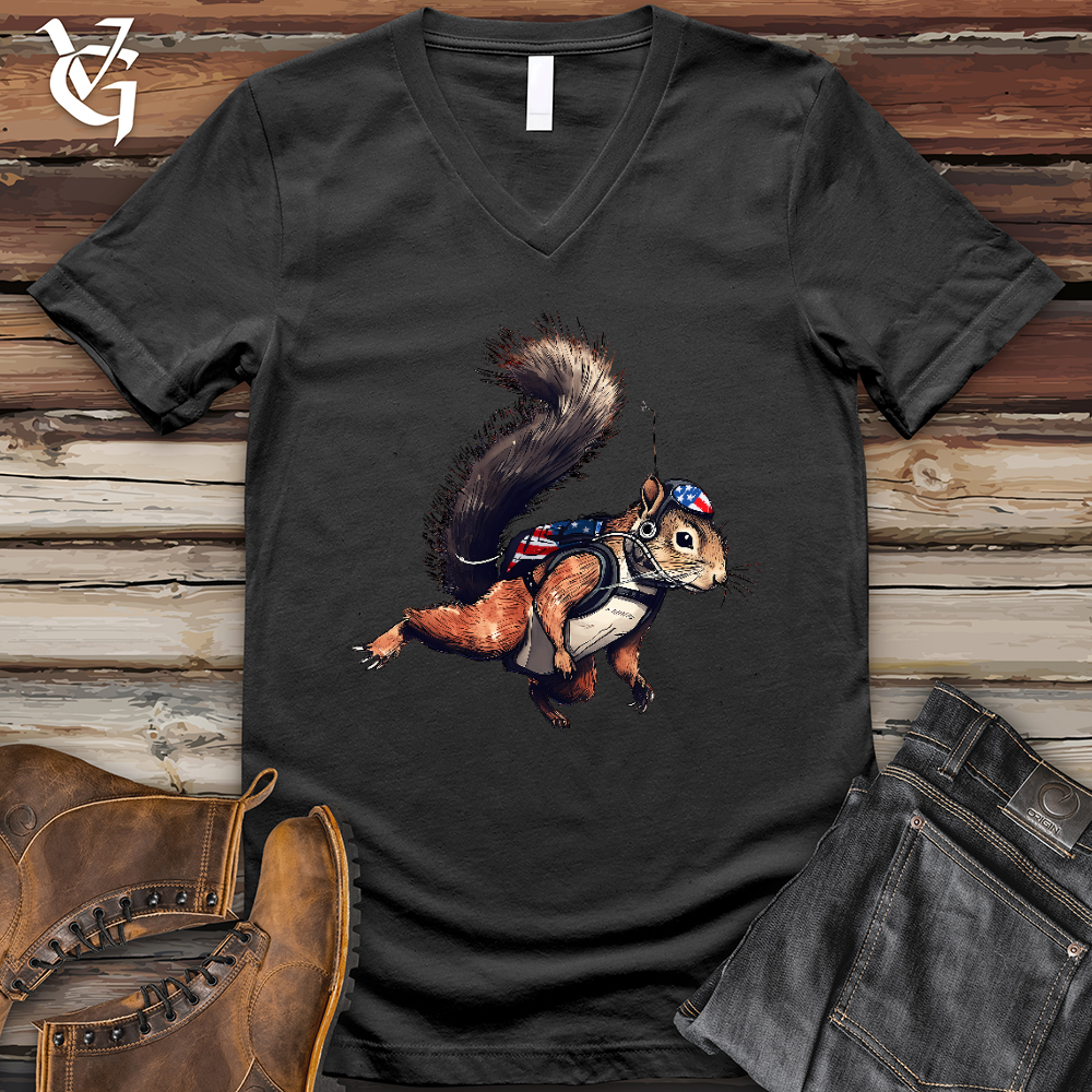 Viking Goods American Skydiving Squirrel V-Neck Tee Dark Grey / L
