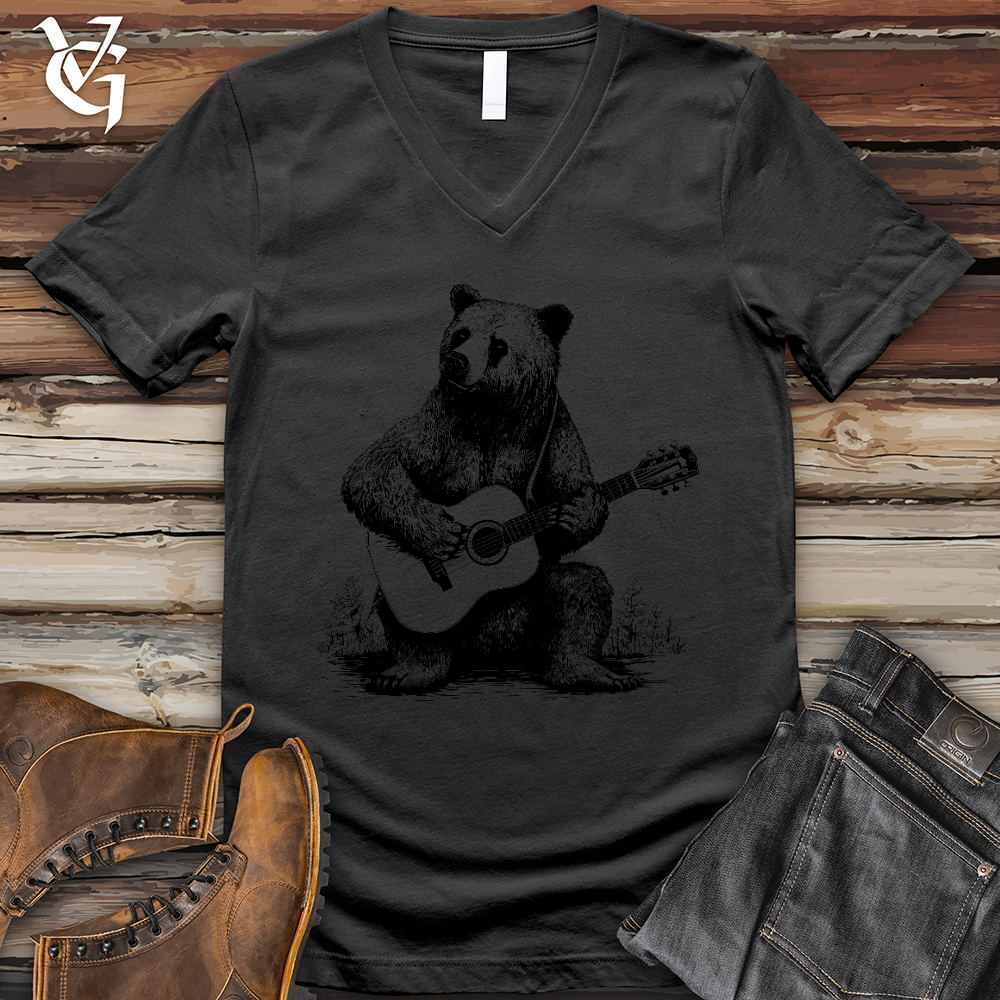Viking Goods Bear Guitarist V-Neck Tee Dark Grey / L