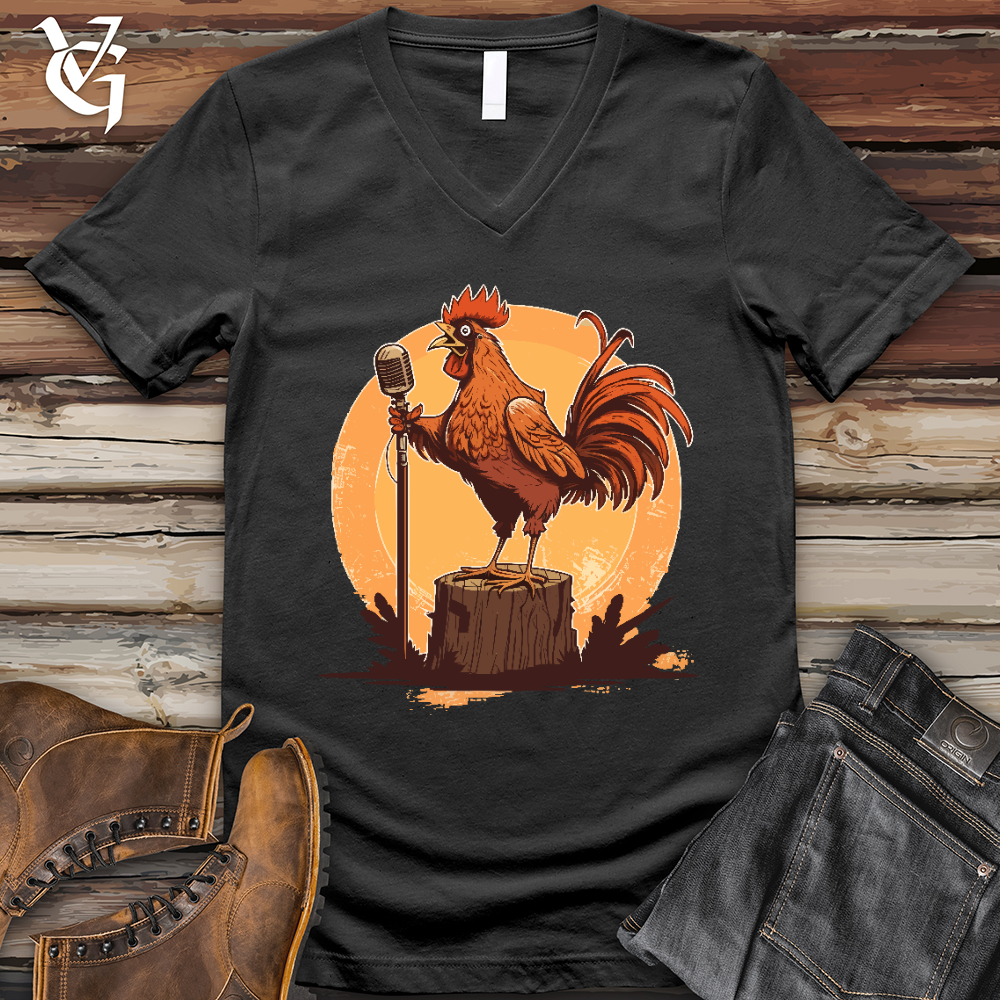 Viking Goods Chicken Rockstar V-Neck Tee Dark Grey / L