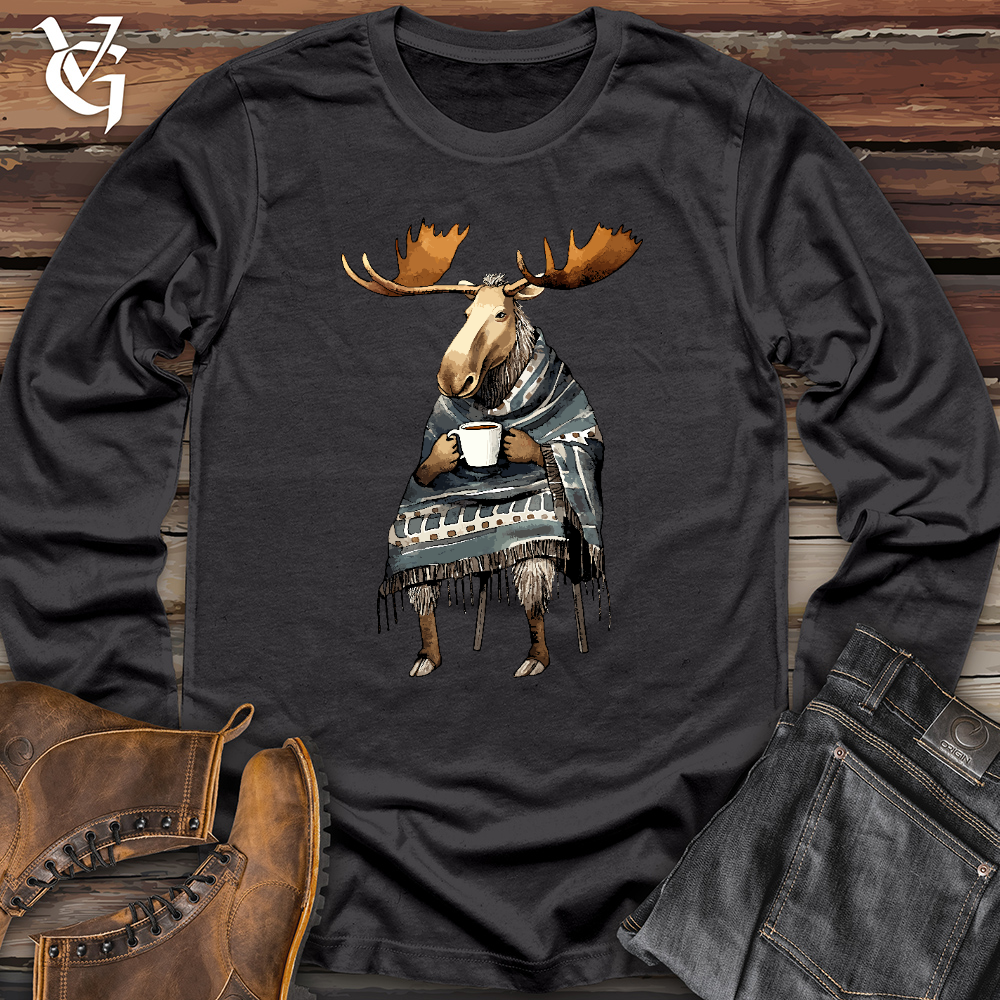 Viking Goods Coffee Drinking Moose Long Sleeve Dark Grey / L