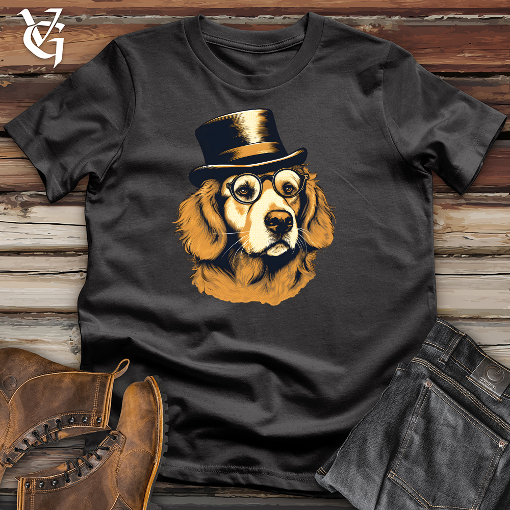 Viking Goods Monocled Top Hat Golden Retriever Cotton Tee Dark Grey / L