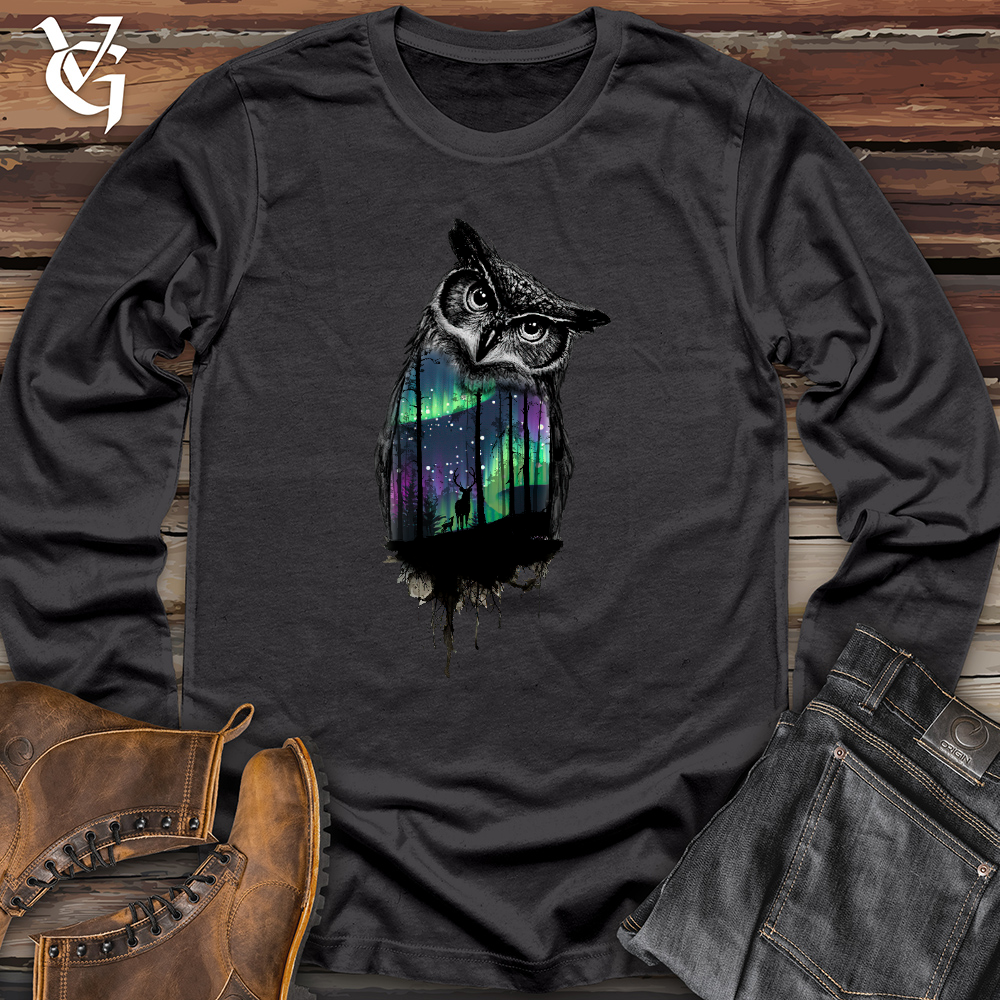 Viking Goods Northern Lights Owl Long Sleeve Dark Grey / L