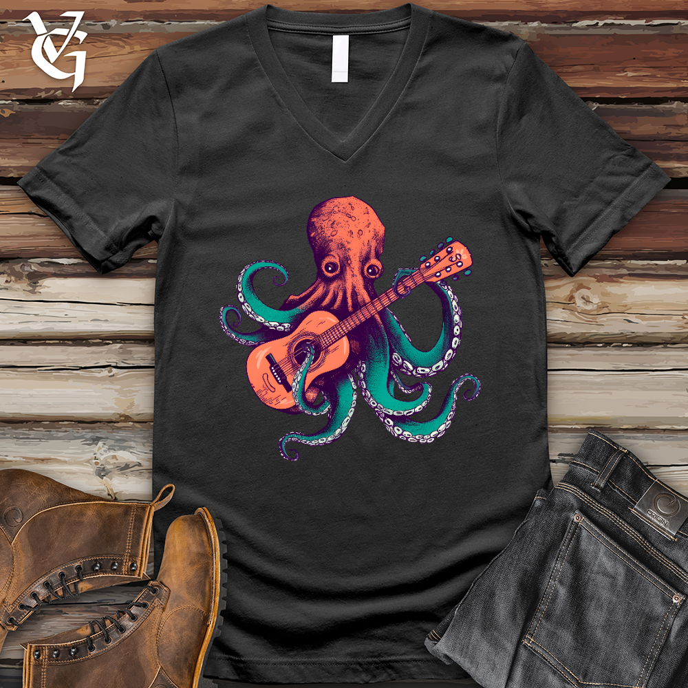 Viking Goods Octopus Guitarist V-Neck Tee Dark Grey / L
