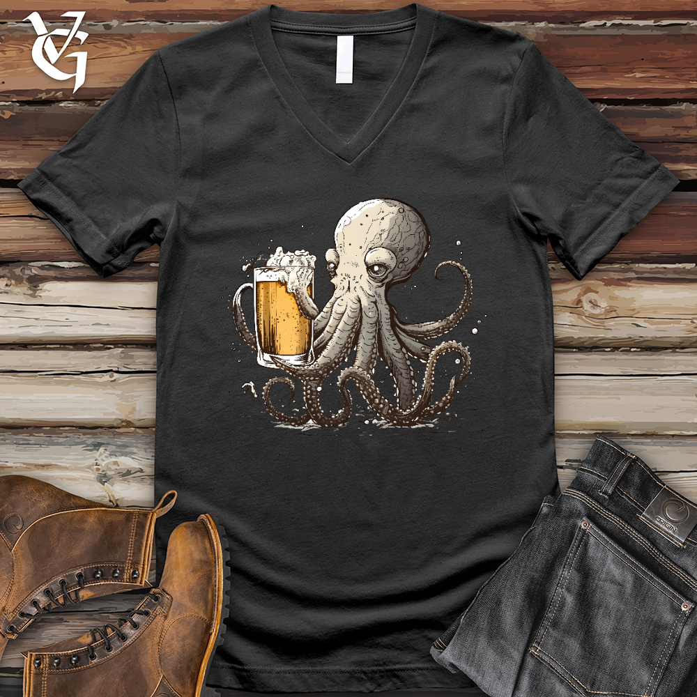 Viking Goods Octopus Happy Hour V- Neck Tee Dark Grey / L