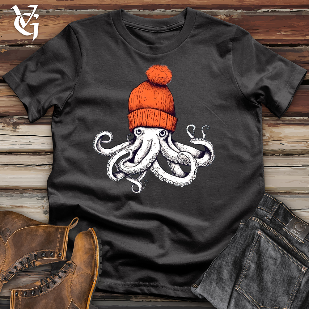 Viking Goods Octopus Orange Beanie Cotton Tee Dark Grey / L