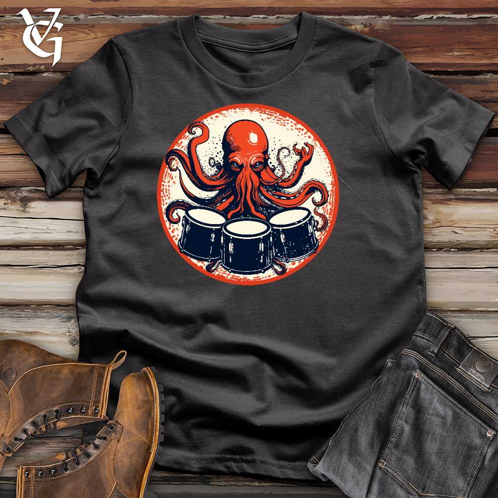 Viking Goods Octopus Playing Drums Cotton Tee Dark Grey / L