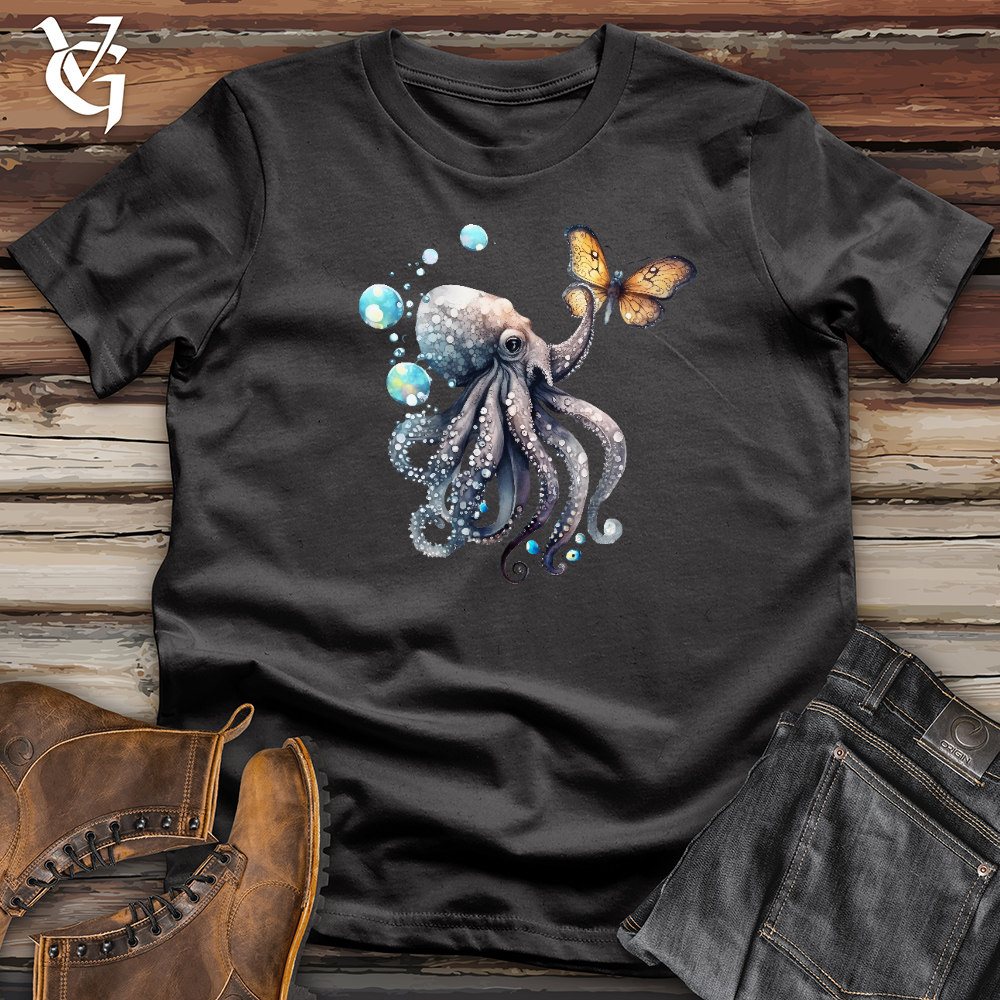 Viking Goods Octopus Playing With Butterfly 03 Cotton Tee Dark Grey / L