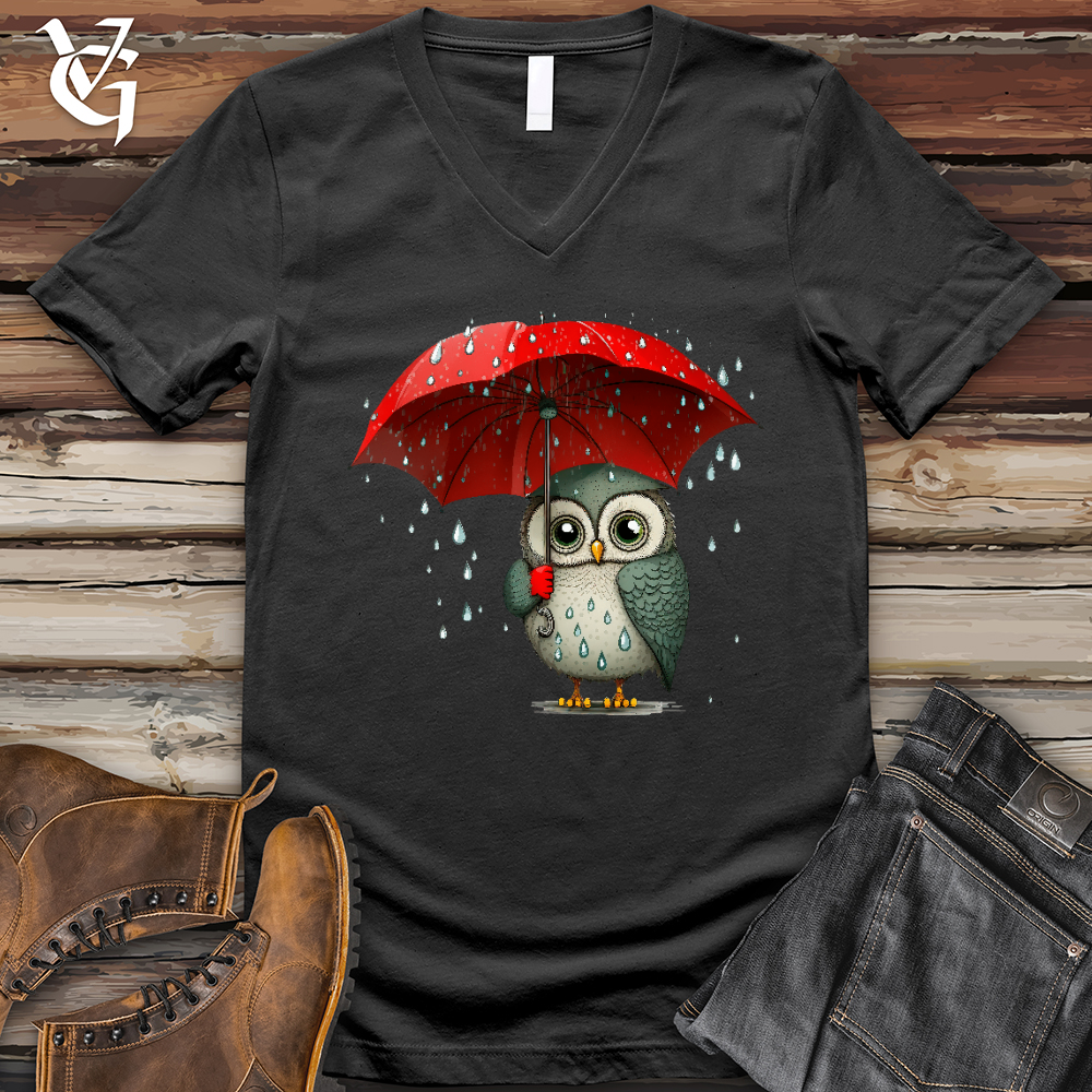 Viking Goods Owl in the Rain V- Neck Tee Dark Grey / L
