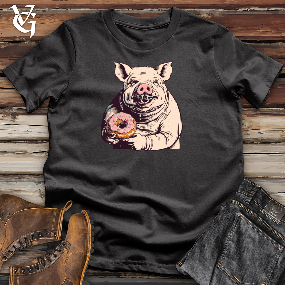 Viking Goods Retro Donut Devouring Pig Cotton Tee Dark Grey / L
