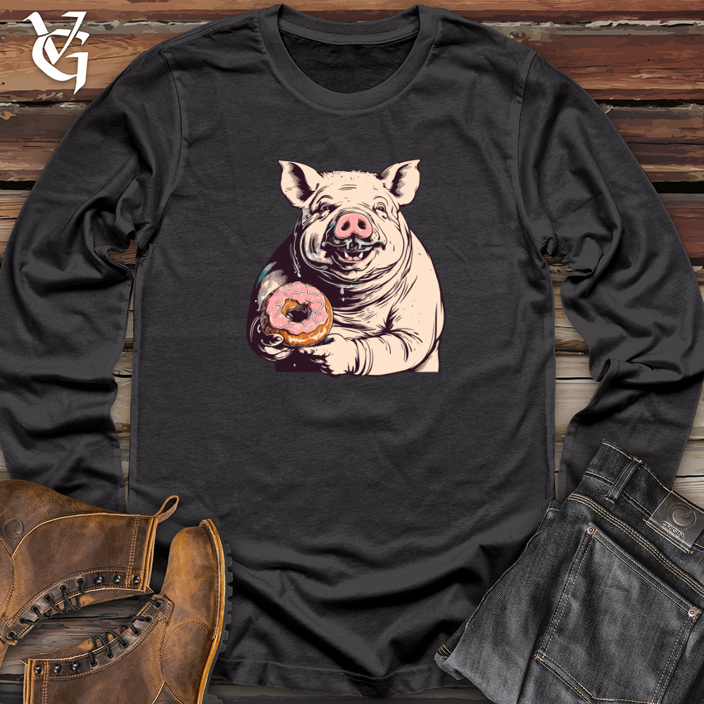 Viking Goods Retro Donut Devouring Pig Long Sleeve Dark Grey / L