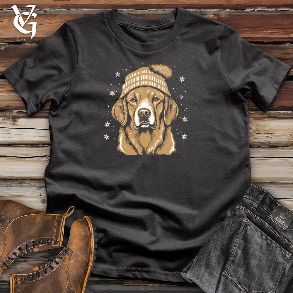 Viking Goods Retro Snowflake Beanie Golden Retriever Cotton Tee Dark Grey / L