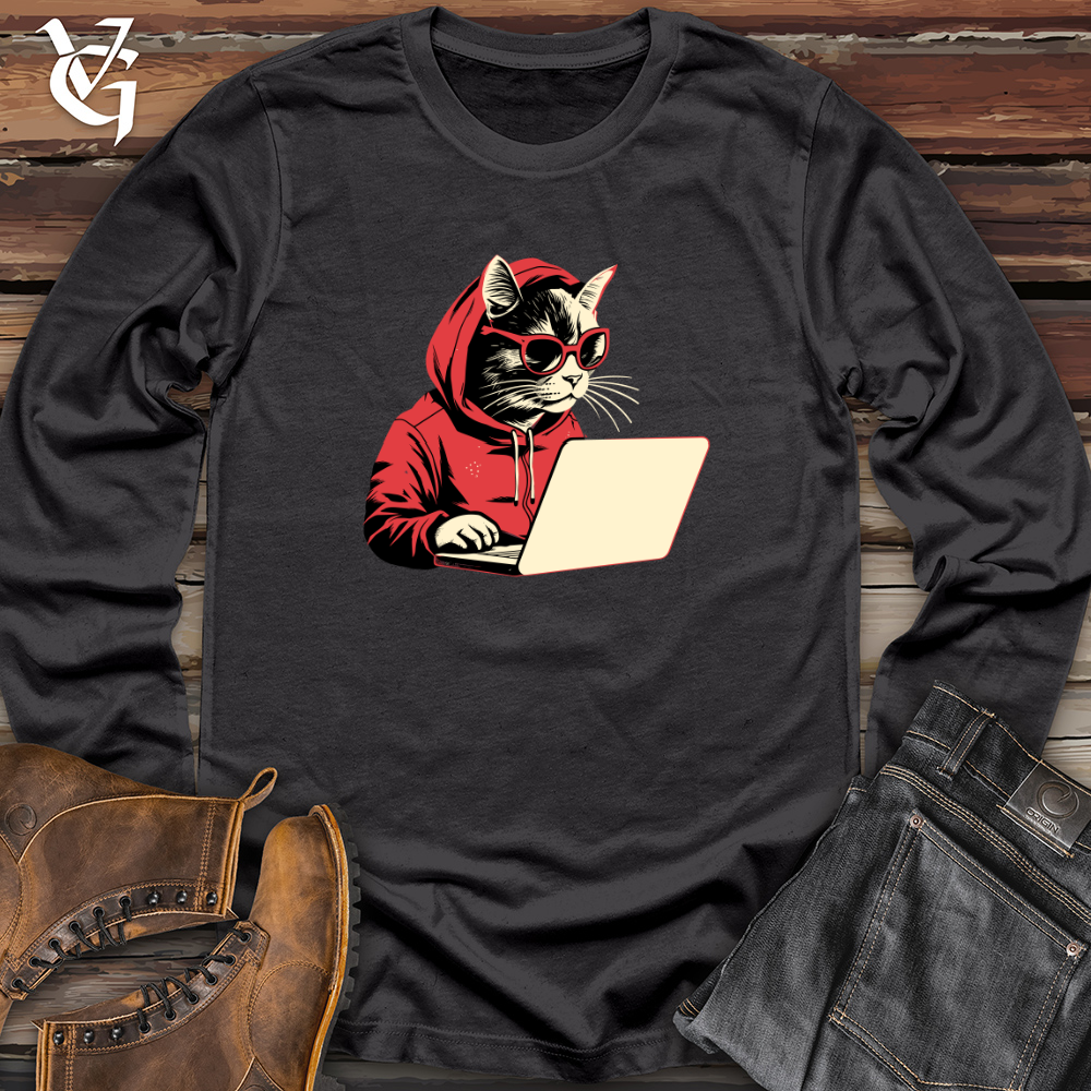 Viking Goods Retro Techy Cat Long Sleeve Dark Grey / L