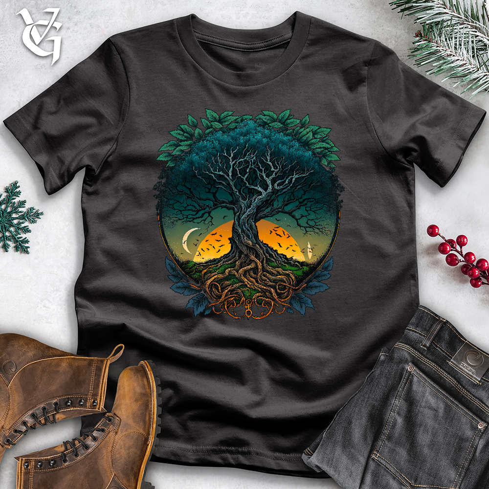 Viking Goods Sunset Yggdrasil Tree Cotton Tee Dark Grey / L