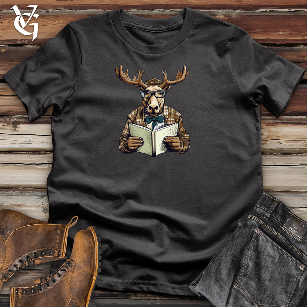 Viking Goods Whimsical Moose Reader Cotton Tee Dark Grey / L