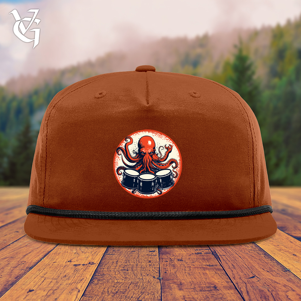 Viking Goods Octopus Playing Drums Snapback Cap Dark Orange/ Black