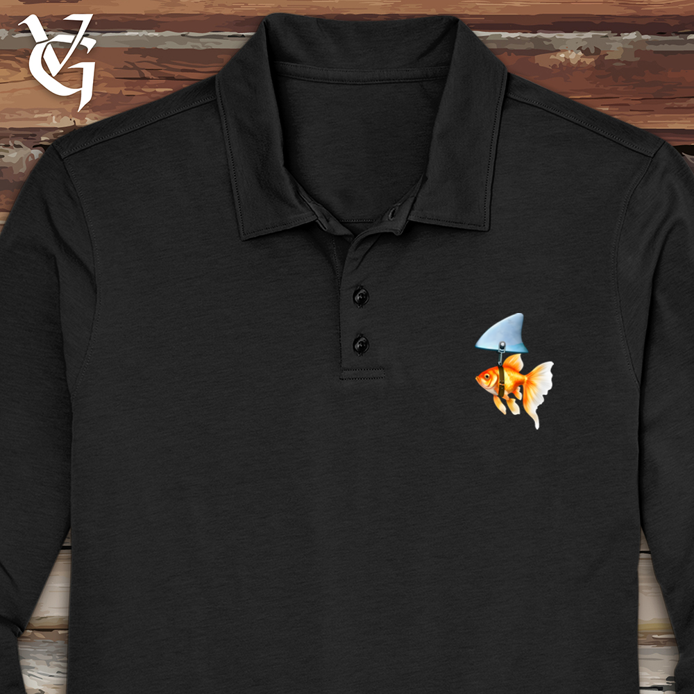 Viking Goods Goldfish Shark Fin Long Sleeve Polo Deep Black / L
