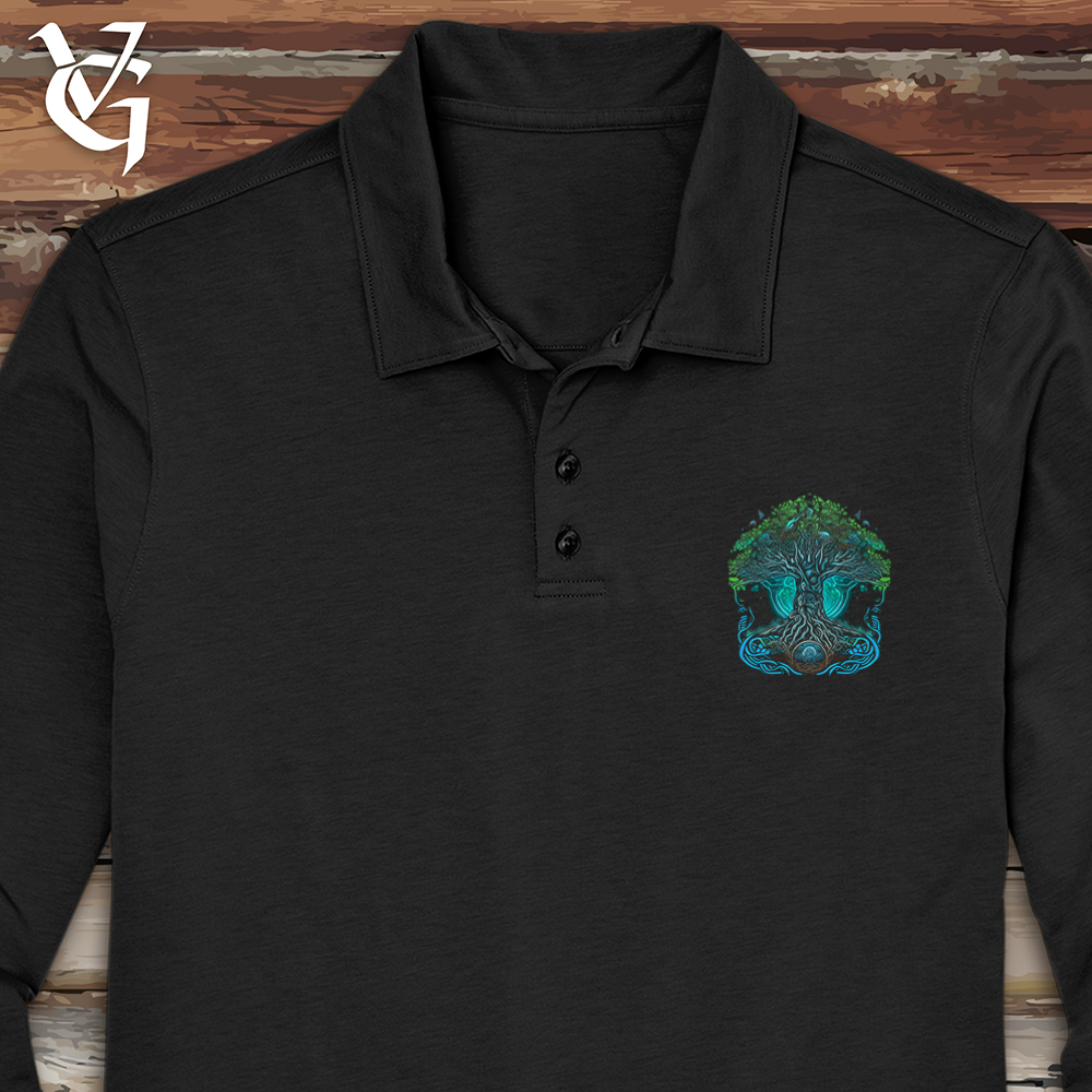 Viking Goods Yggdrasil Spirit Tree Long Sleeve Polo Deep Black / L