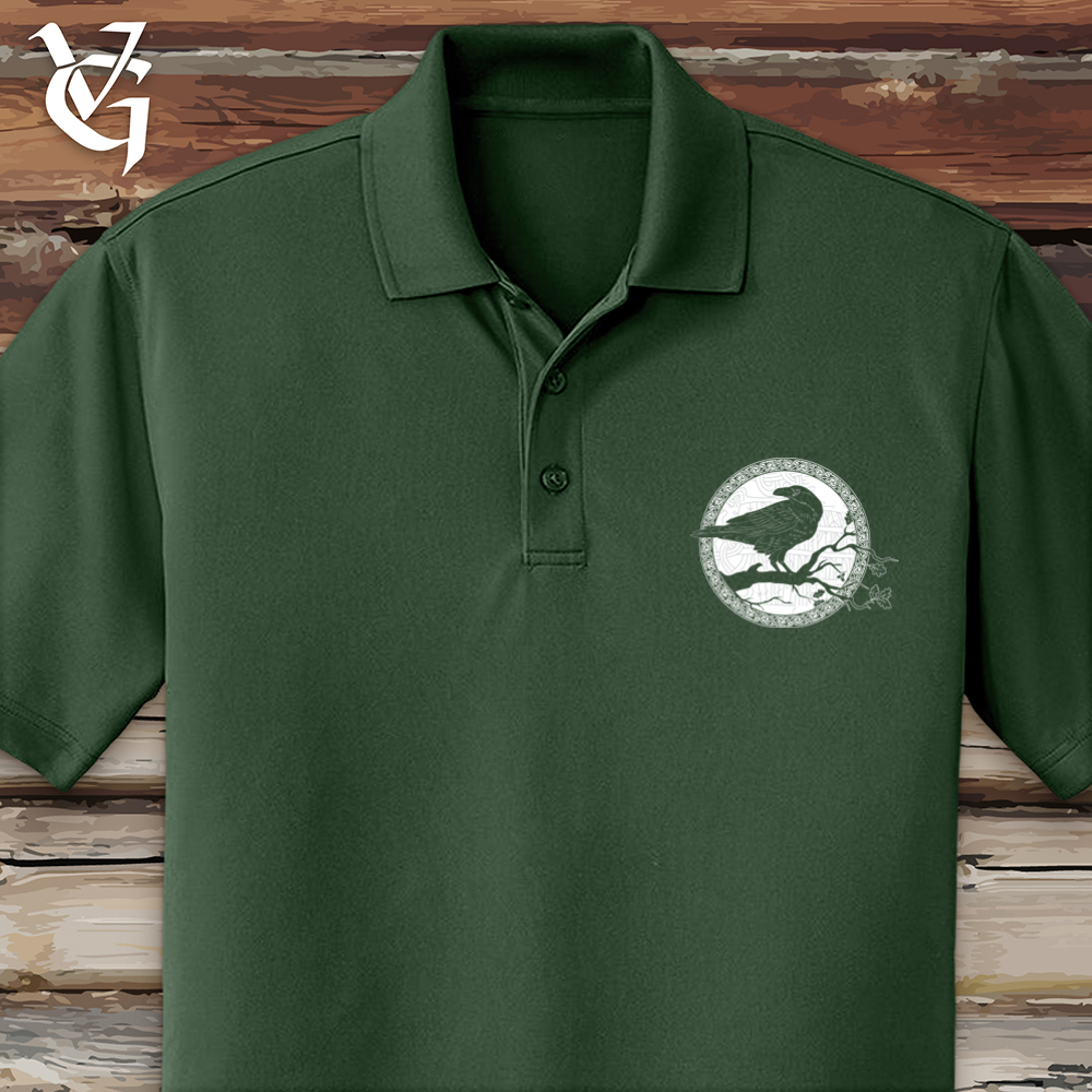 Viking Goods White Winter Raven Polo Deep Forest Green / L