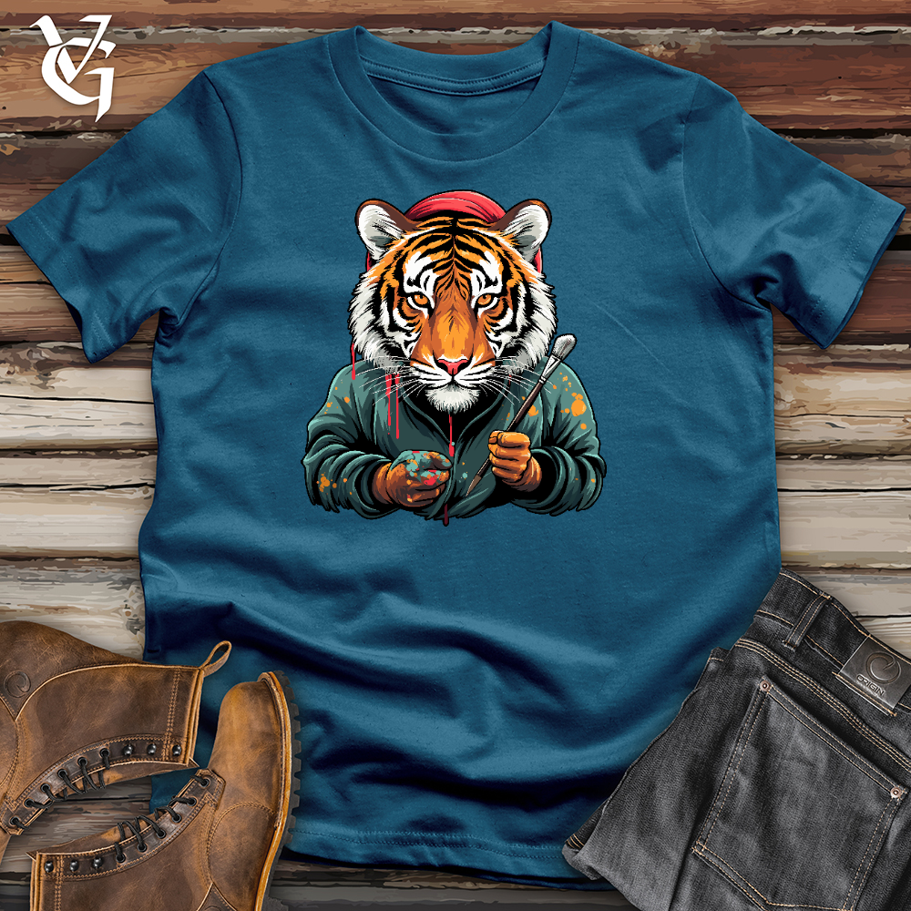 Viking Goods A Tiger With Painting Brush Cotton Tee Deep Teal / L
