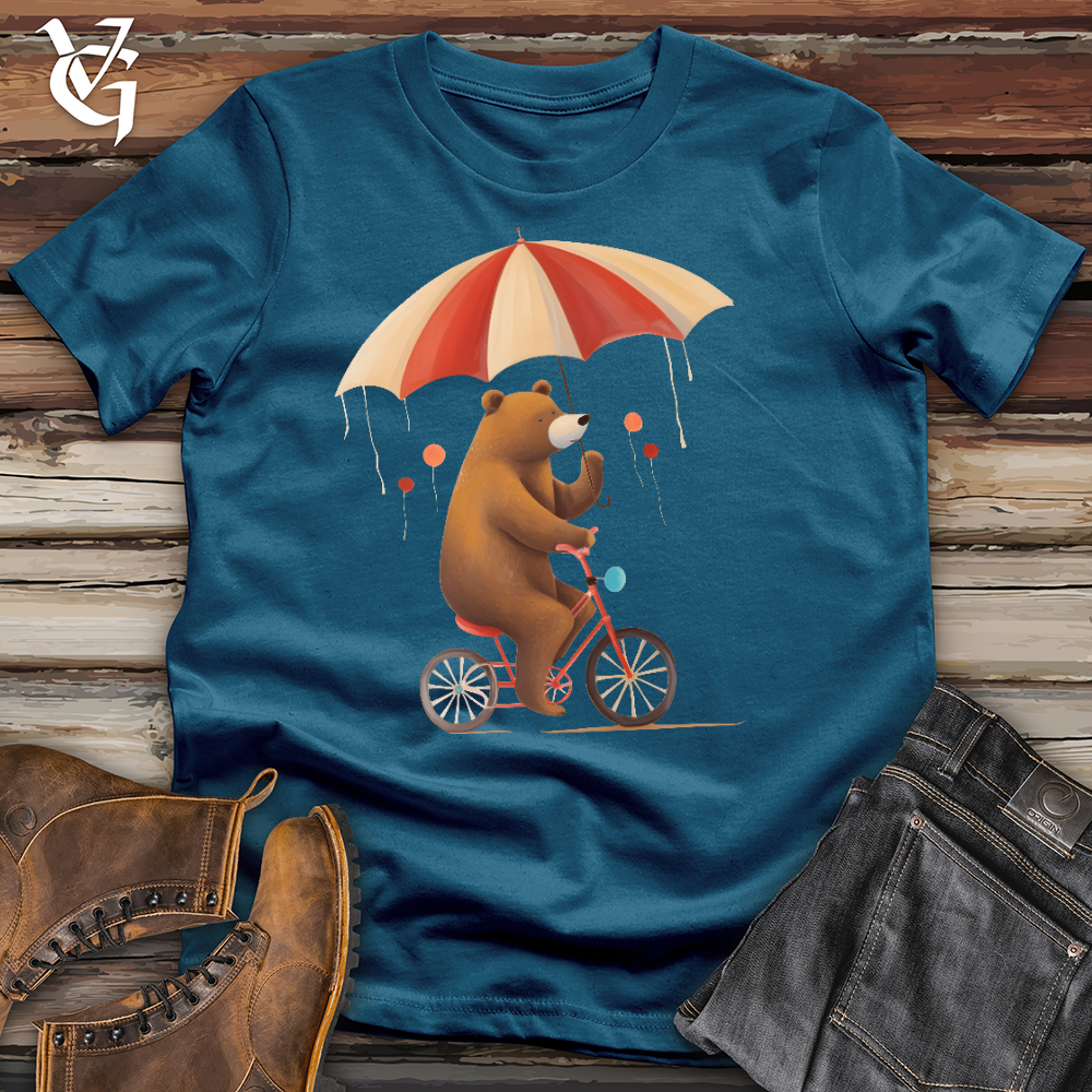 Viking Goods Bear Biking In The Rain Cotton Tee Deep Teal / L