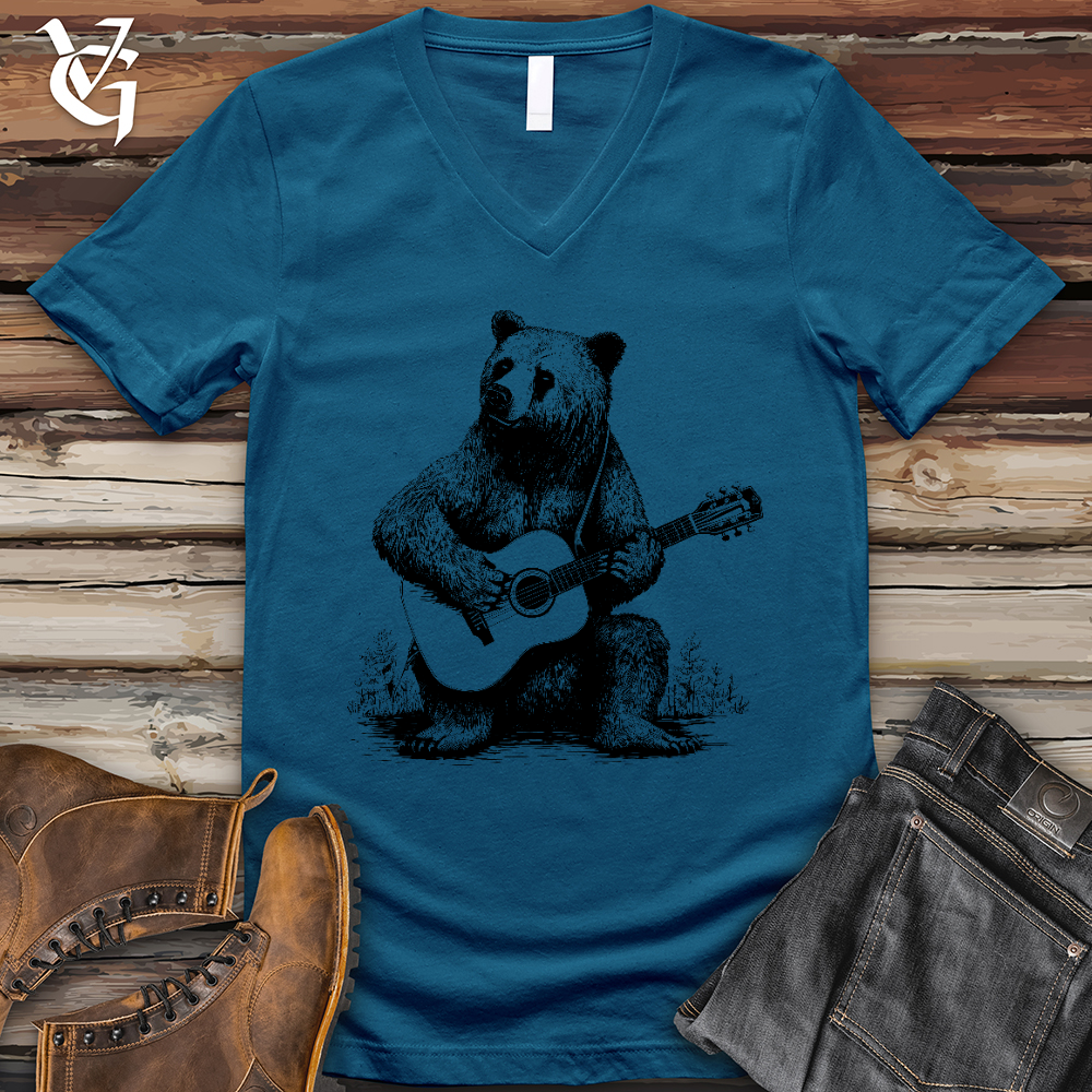 Viking Goods Bear Guitarist V-Neck Tee Deep Teal / L
