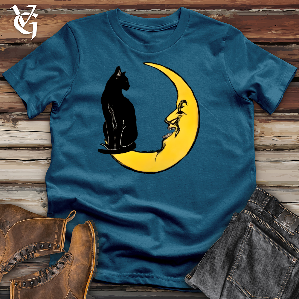 Viking Goods Cat On The Moon Cotton Tee Deep Teal / L