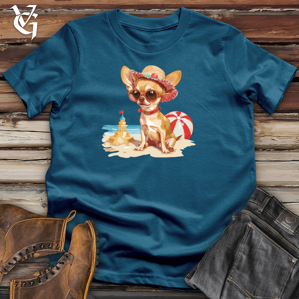Viking Goods Chihuahua Beachfront Chic Cotton Tee Deep Teal / L