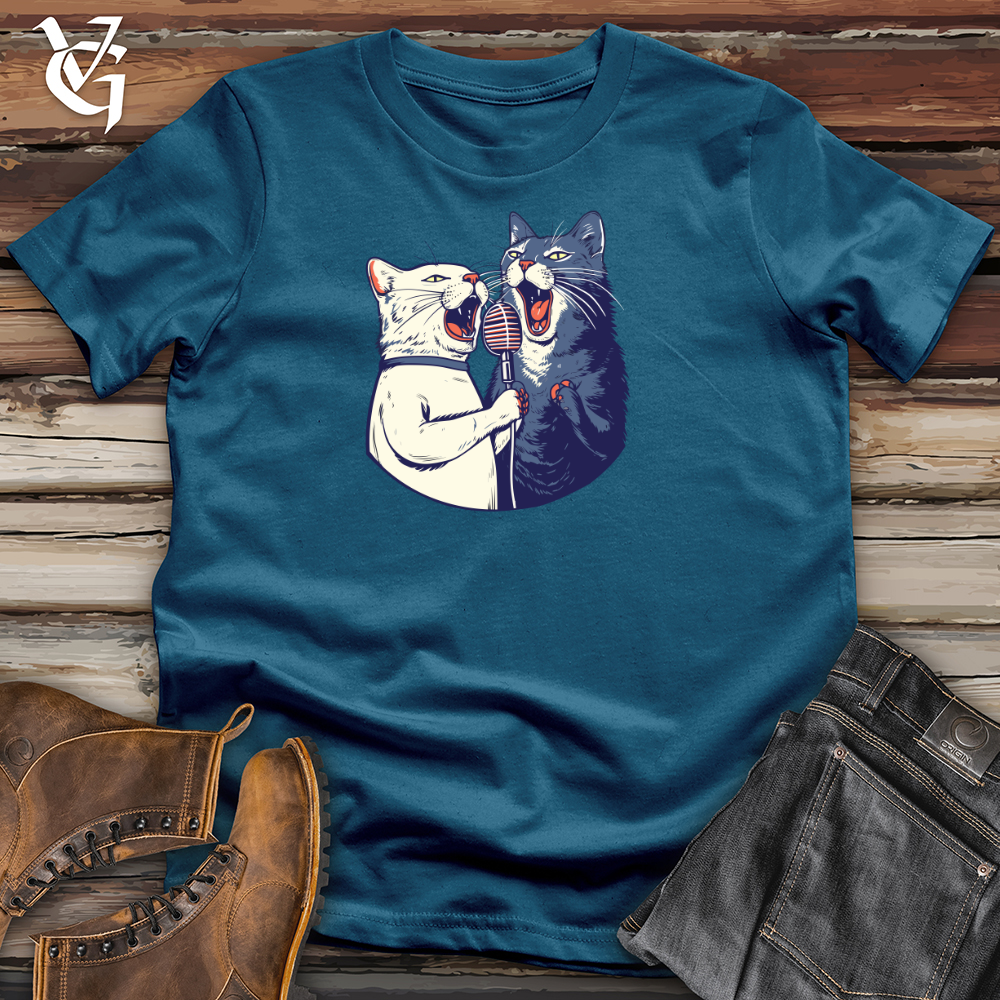 Viking Goods Feline Karaoke Serenade Cotton Tee Deep Teal / L