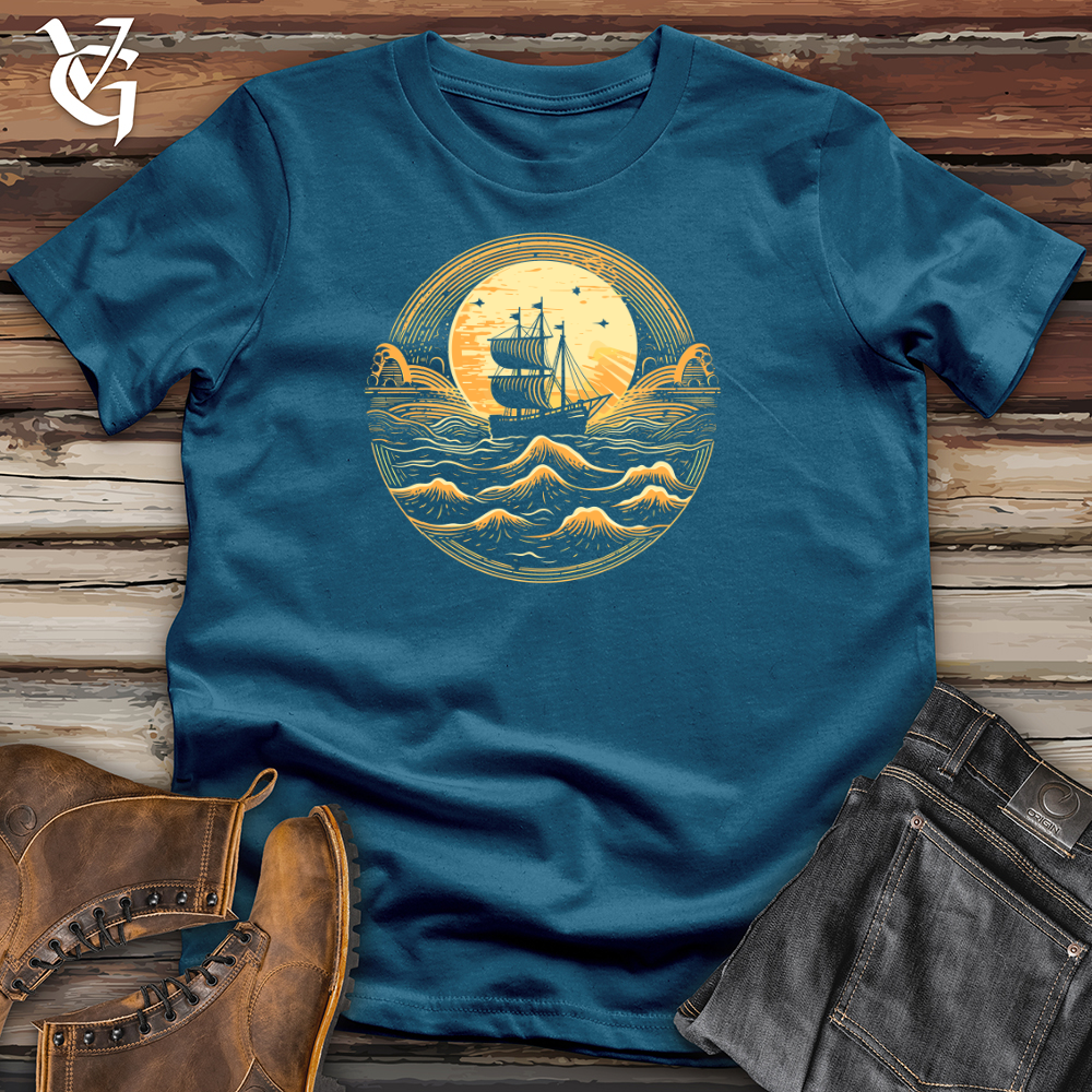 Viking Goods Galleon Moonlit Voyage Cotton Tee Deep Teal / L