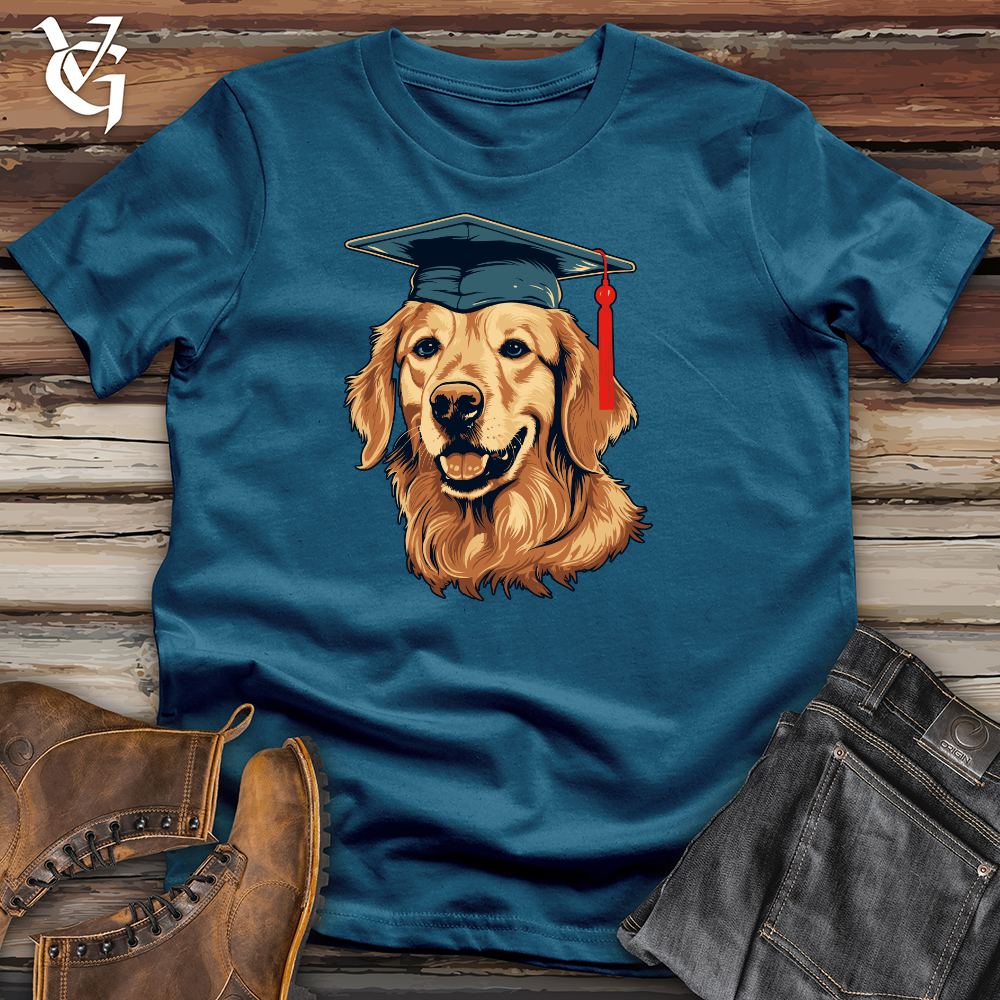 Viking Goods Graduation Celebration Golden Retriever Cotton Tee Deep Teal / L