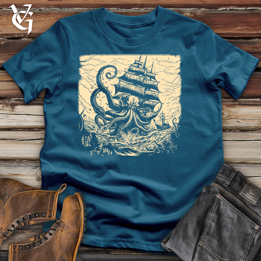 Viking Goods Kraken At Sea Cotton Tee Deep Teal / L