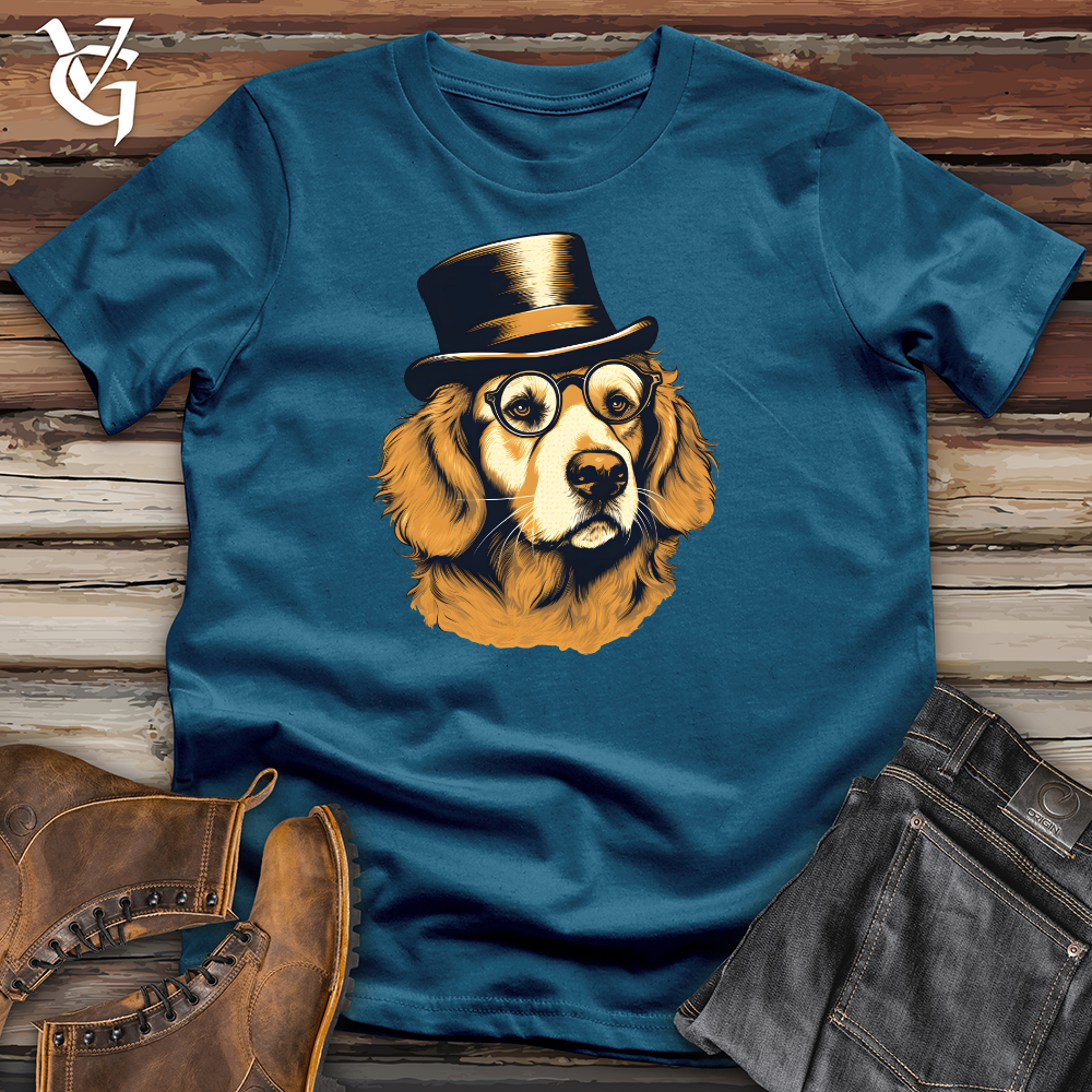 Viking Goods Monocled Top Hat Golden Retriever Cotton Tee Deep Teal / L