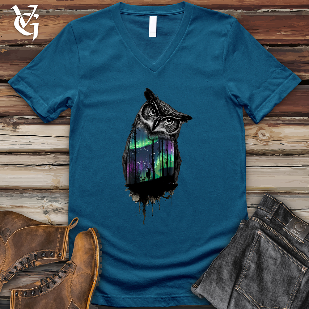 Viking Goods Northern Lights Owl V- Neck Tee Deep Teal / L