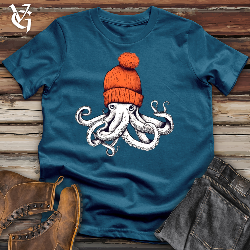 Viking Goods Octopus Orange Beanie Cotton Tee Deep Teal / L