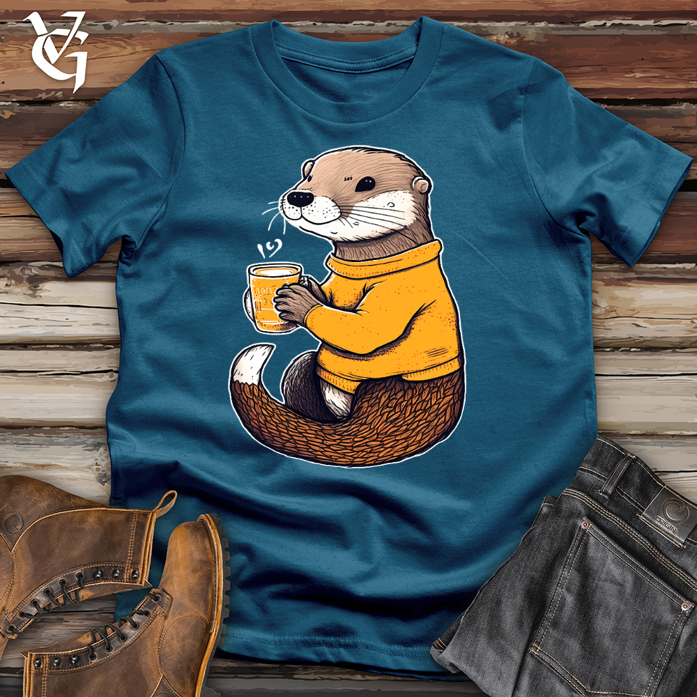 Viking Goods Otter Drinking Coffee Tee Deep Teal / L