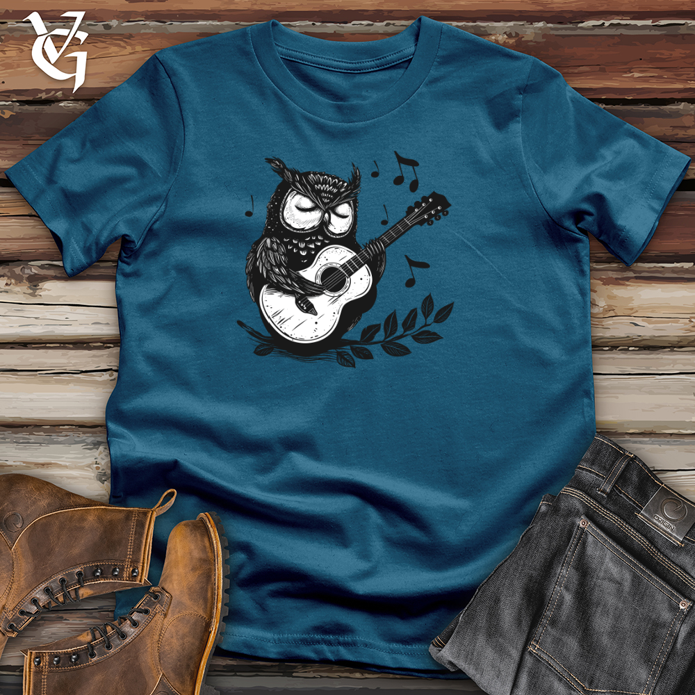Viking Goods Owl Guitar Serenade Cotton Tee Deep Teal / L