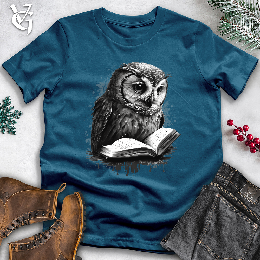 Viking Goods Owl Reading Book Cotton Tee Deep Teal / L