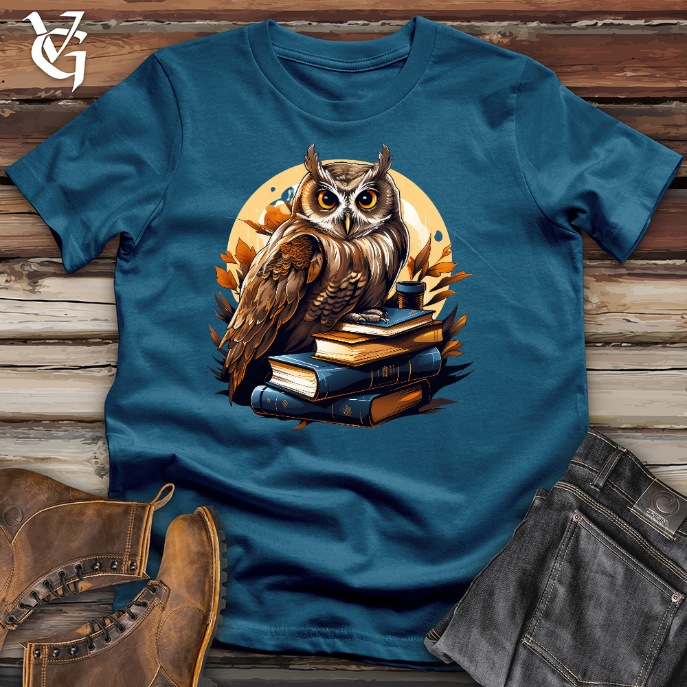 Viking Goods Owl Reading Books Cotton Tee Deep Teal / L