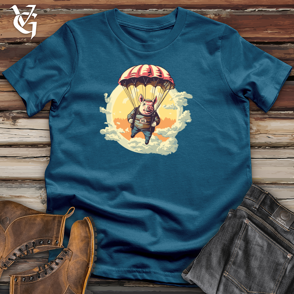 Viking Goods Pig Parachute Skydiving Excursion Cotton Tee Deep Teal / L