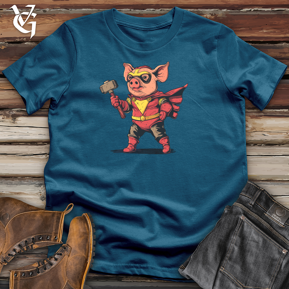 Viking Goods Pig Superhero Hammer Cotton Tee Deep Teal / L